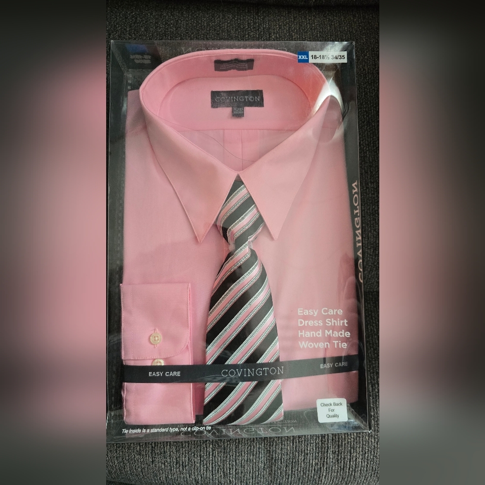 Covington Pink Dress Shirt with Striped Tie